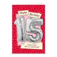 Verjaardagskaart + ballon '15 jaar'