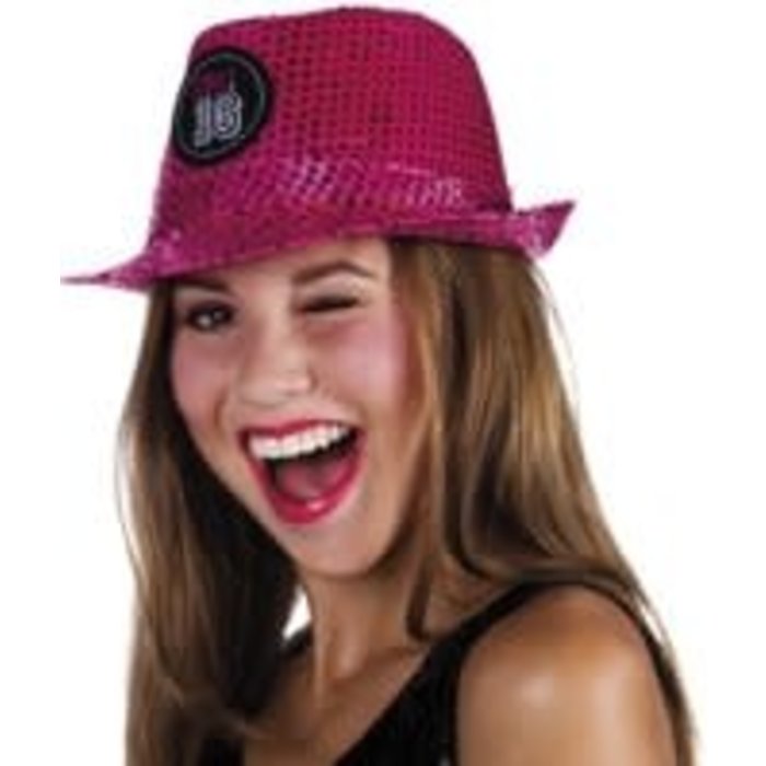 Hoed popstar 'Sweet16' roze paillet