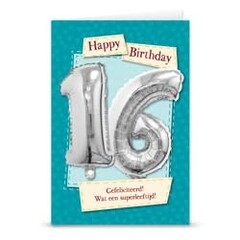Verjaardagskaart + ballon '16 jaar'