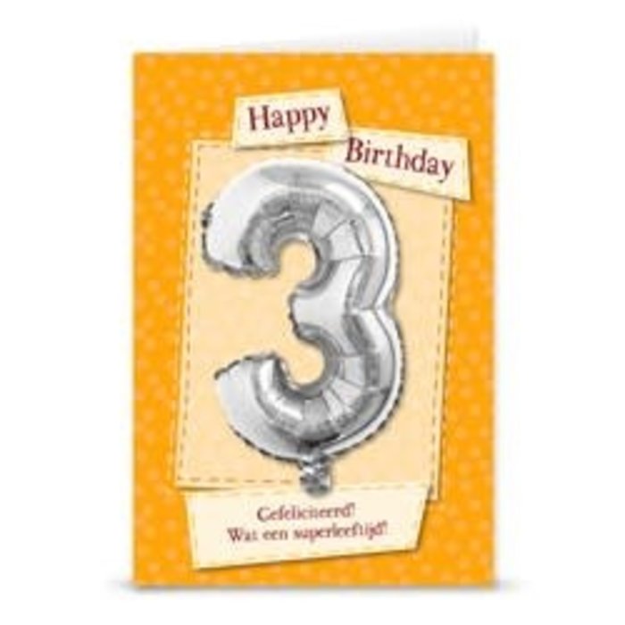 Verjaardagskaart + ballon '3 jaar'
