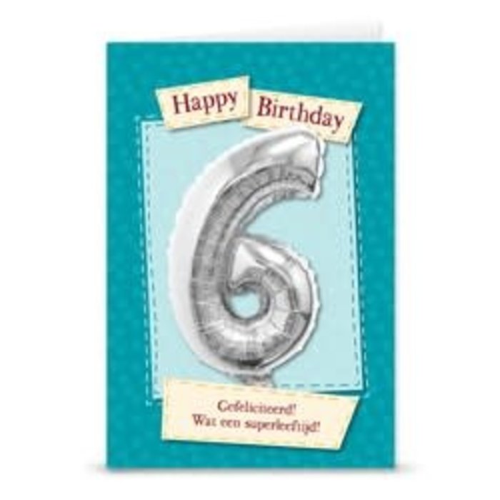 Verjaardagskaart + ballon '6 jaar'