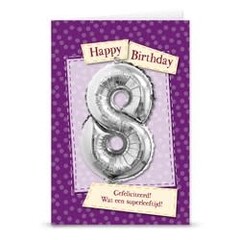 Verjaardagskaart + ballon '8 jaar'