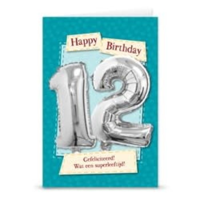 Verjaardagskaart + ballon '12 jaar'