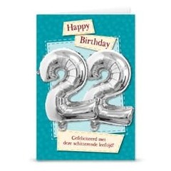 Verjaardagskaart + ballon '22 jaar'