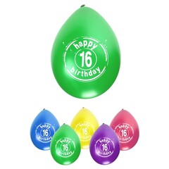 Ballon Happy Birthday 16 jaar ass kleuren 8st