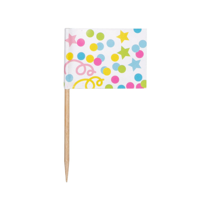 Boland Set 24 Vlaggenprikkers Confetti (7 cm)