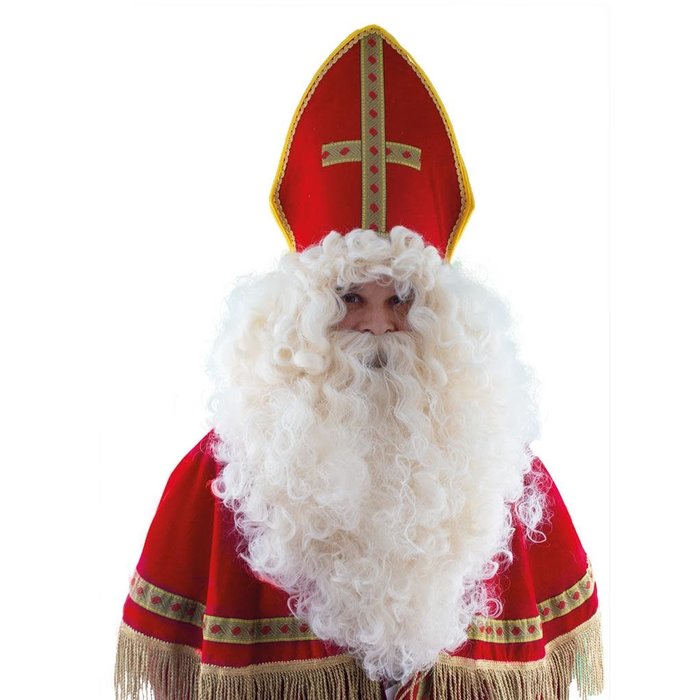 Set Sint Niklaas pruik en baard  B-8 lange baard