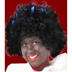 Pruik Dames Piet+blauwe strikjes