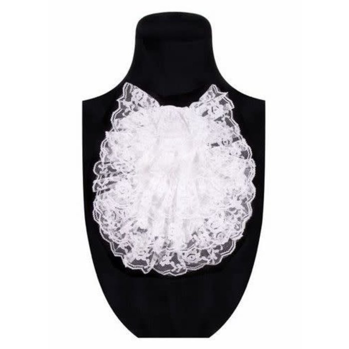 Jabot met kant luxe met drukknopen wit 19 x 20cm