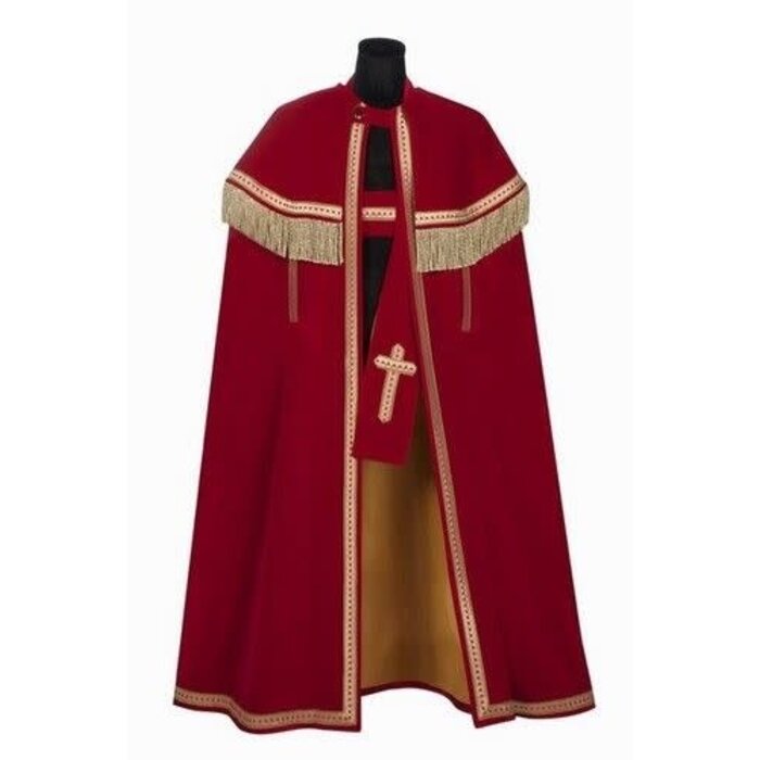 Sint set luxe katoenfluweel (mantel, stola, wit onderkleed & kokermijter)