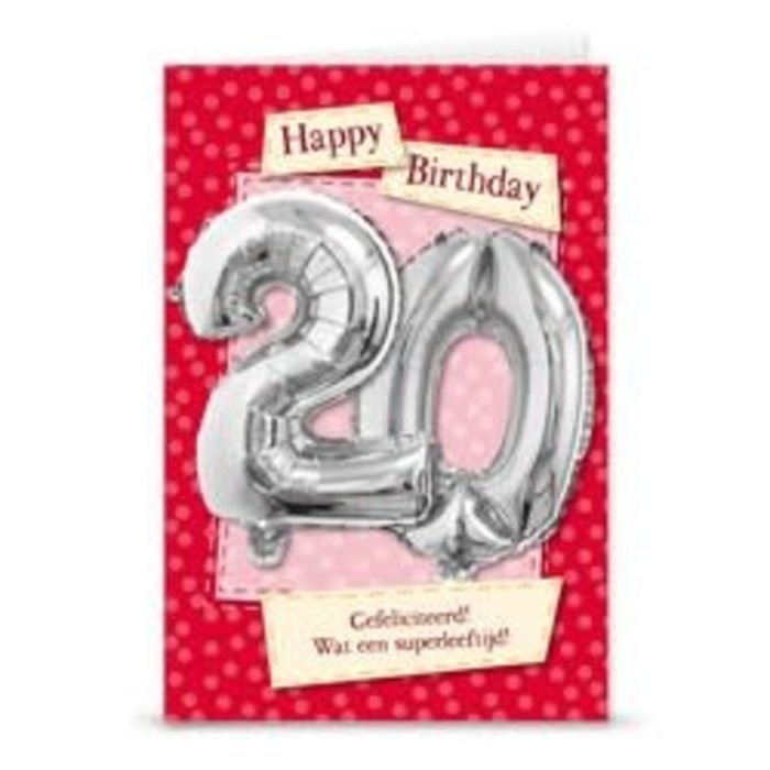 Verjaardagskaart + ballon '20 jaar'