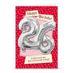Verjaardagskaart + ballon '26 jaar'