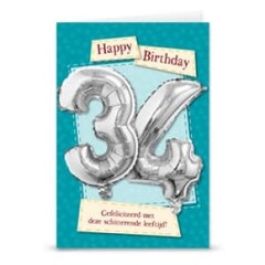 Verjaardagskaart + ballon '34 jaar'
