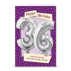 Verjaardagskaart + ballon '36 jaar'