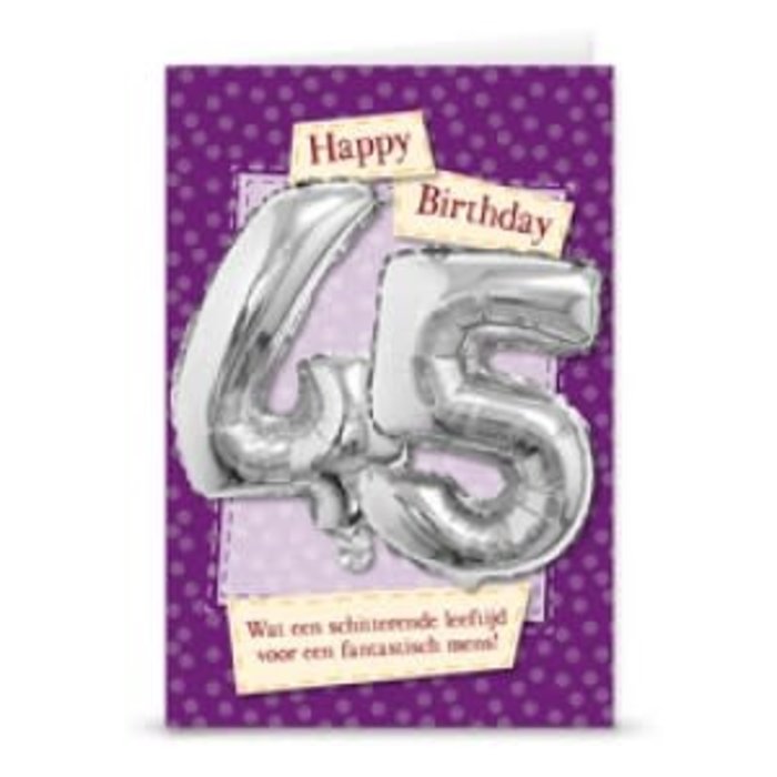 Verjaardagskaart + ballon '45 jaar'