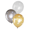 Ballon met sterren metallic goud/zilver/wit, 14inch per 6st