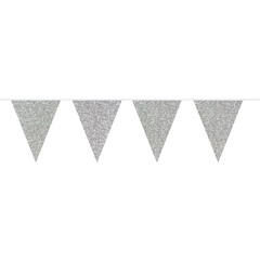 Vlaggenlijn papier zilver glitter, 6mtr