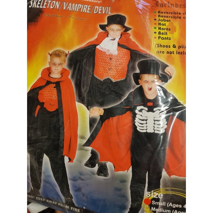 Skelet/vampier/duivel 3 in 1 kostuum