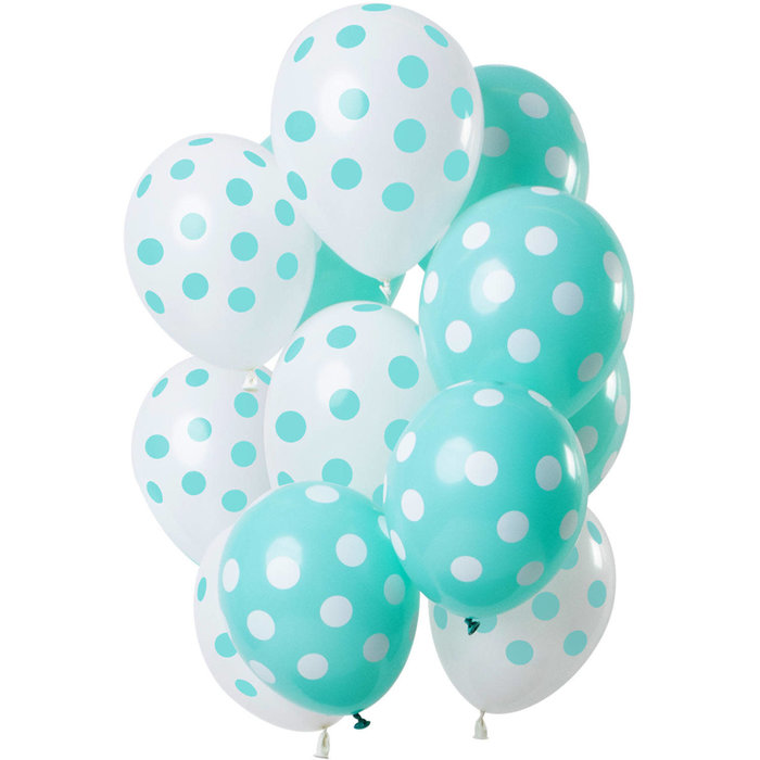 Ballonnen Polka Dots mint/wit, 12inch/30cm, per 15st