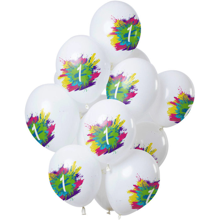Ballonnen Color Splash 1 jaar, 12inch/30cm per 12st