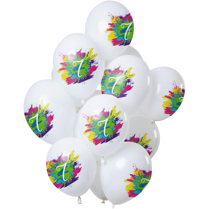 Ballonnen Color Splash 7 jaar, 12inch/30cm per 12st