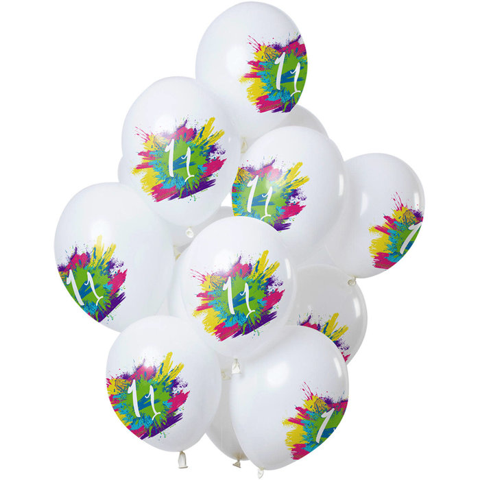 Ballonnen Color Splash 11 jaar, 12inch/30cm per 12st