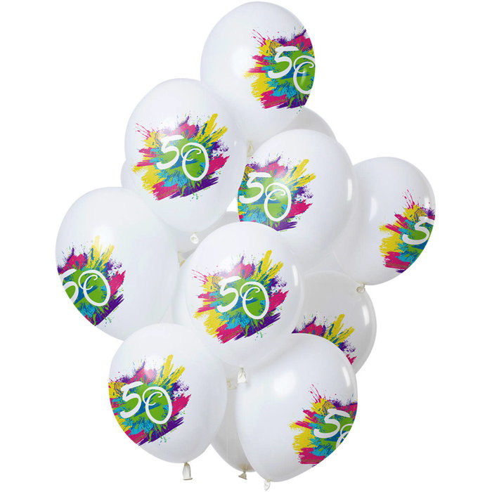 Ballonnen Color Splash 50 jaar, 12inch/30cm per 12st