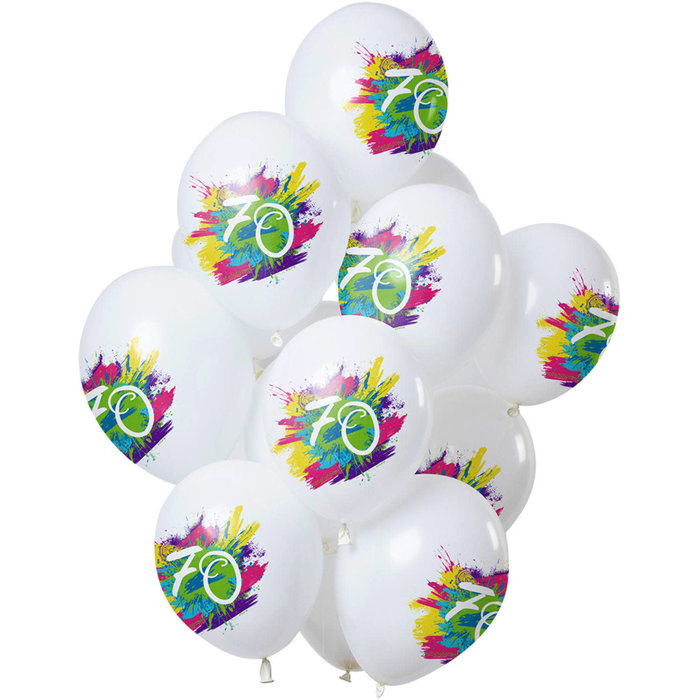 Ballonnen Color Splash 70 jaar, 12inch/30cm per 12st