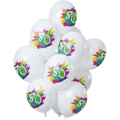 Ballonnen Color Splash 80 jaar, 12inch/30cm per 12st