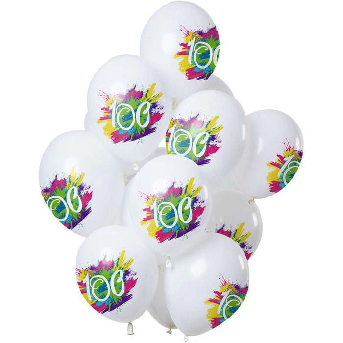 Ballonnen Color Splash 100 jaar, 12inch/30cm per 12st