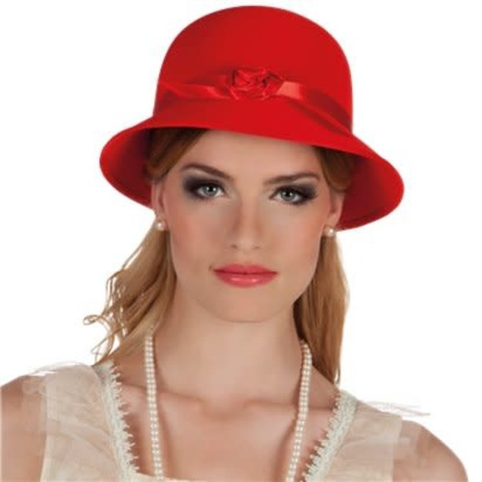 Hoed charleston/hostess lady rood