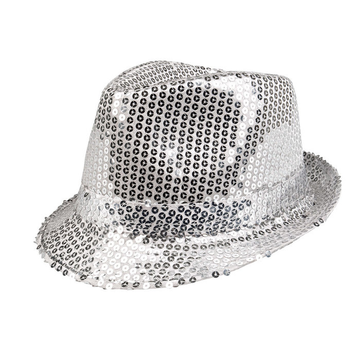 Hoed disco glitter pailletten zilver popstar