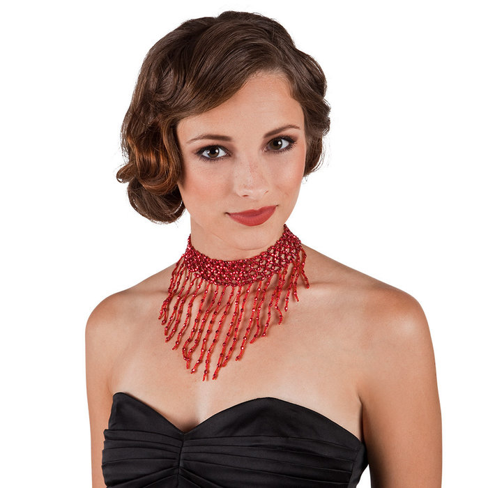 Choker Charleston/Flapper pareltjes rood