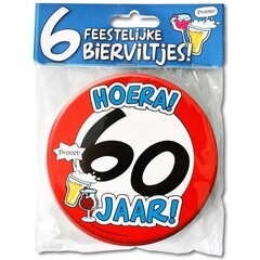 Bierviltjes 'Hoera 60 jaar', per 6st