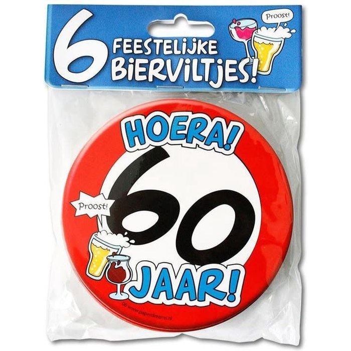 Bierviltjes 'Hoera 60 jaar', per 6st
