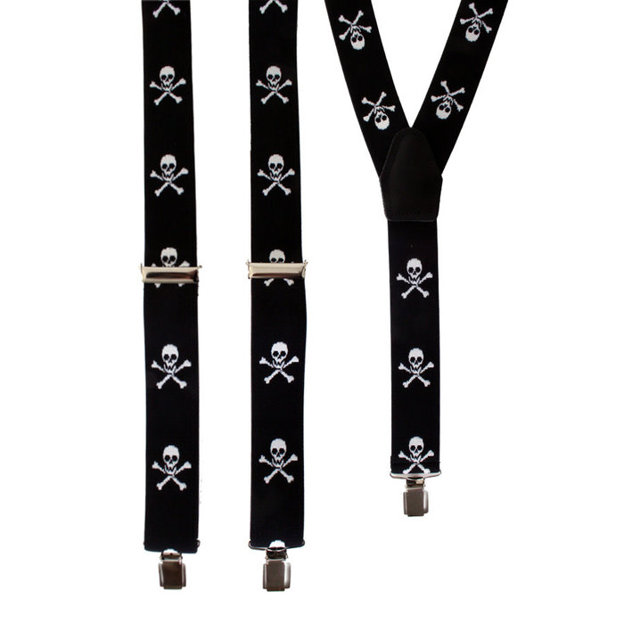 Bretels zwart met doodshoofd zeerover piraat