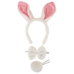 Bunny set luxe pluche:oortjes,strik,staartje