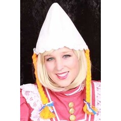 Boerinnenkapje wit met vlechten+strikjes