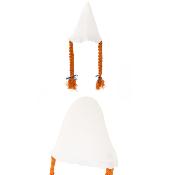 Boerinnenkapje wit met vlechten+strikjes