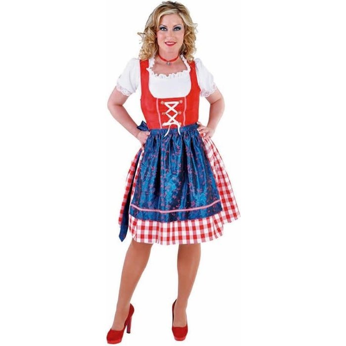 Dirndl Helga rood/blauw met schort en bloes