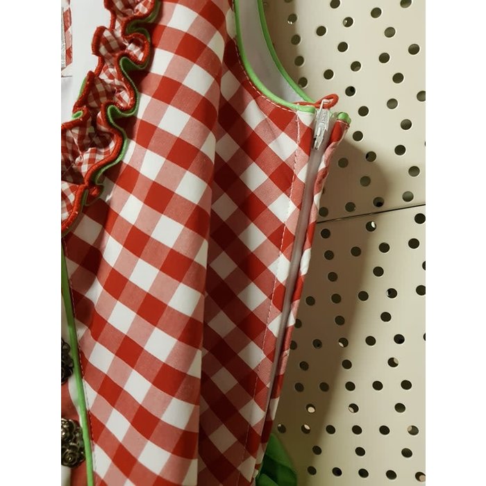 Dirndl Lalita rood/groen/wit met schort zonder bloes