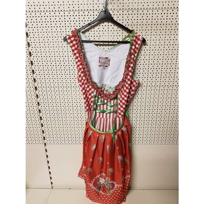 Dirndl Lalita rood/groen/wit met schort zonder bloes