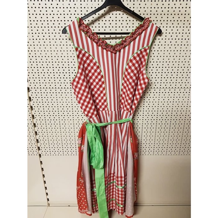 Dirndl Lalita rood/groen/wit met schort zonder bloes