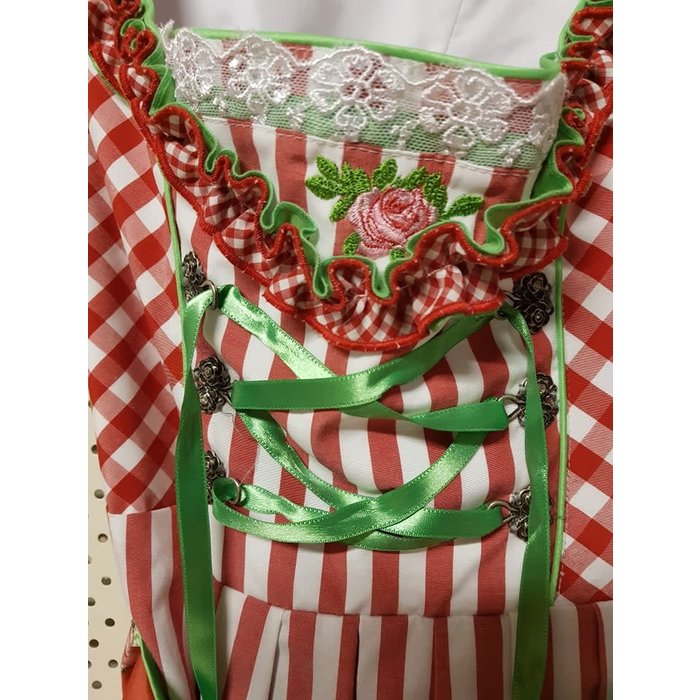 Dirndl Lalita rood/groen/wit met schort zonder bloes