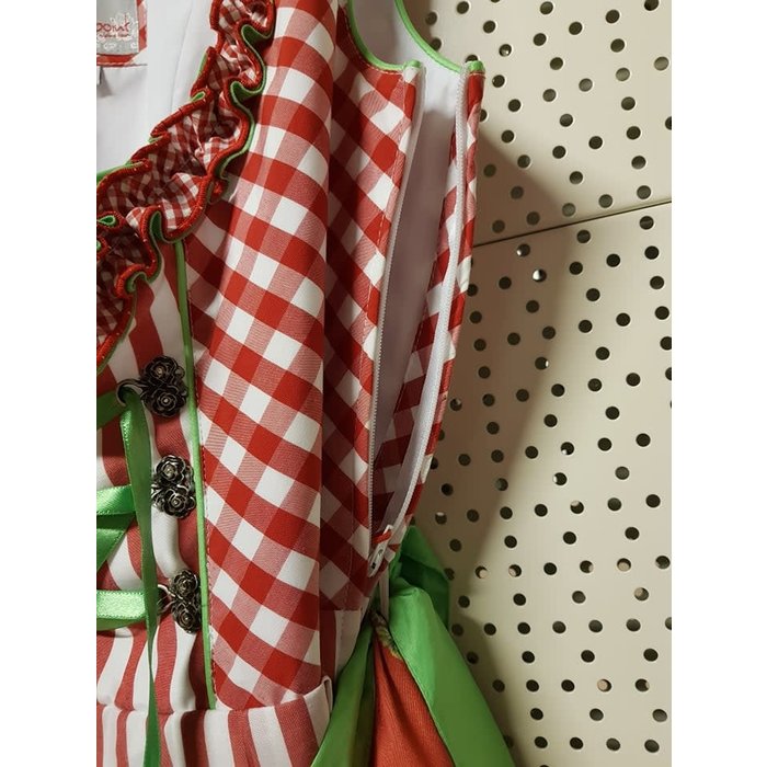 Dirndl Lalita rood/groen/wit met schort zonder bloes