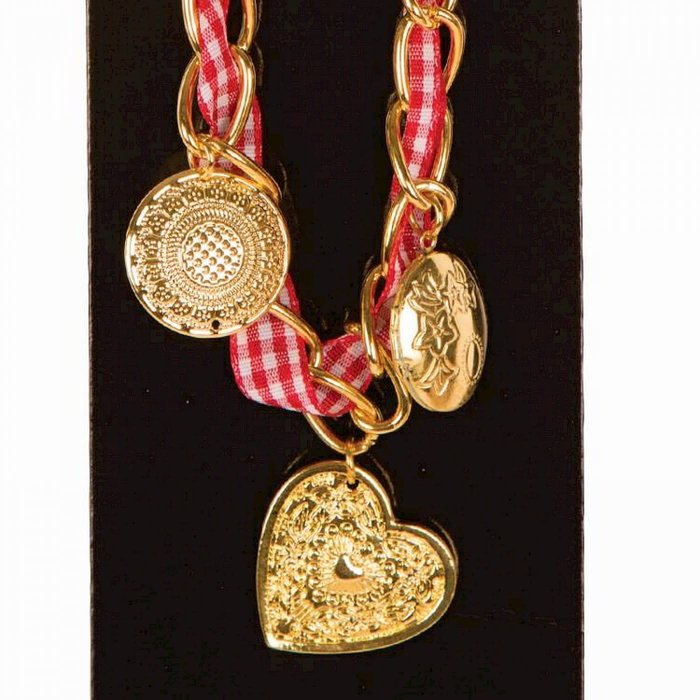 Ketting 'Tirol' goud met rood/wit lint