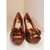 Schoen dames  bruin open teen met bloem