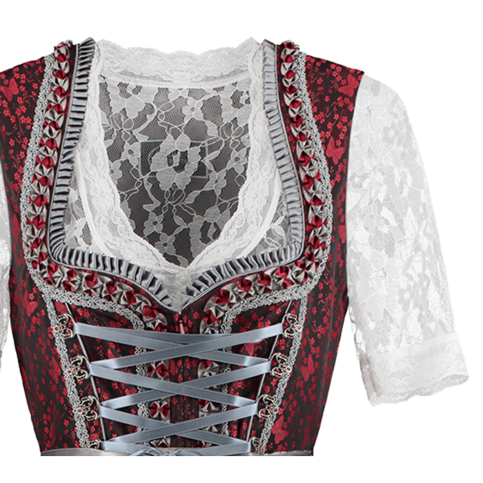 Haus Huberts Dirndl Luxe rood/zilvergrijs met schort zonder bloes
