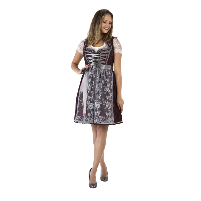Haus Huberts Dirndl Luxe rood/zilvergrijs met schort zonder bloes
