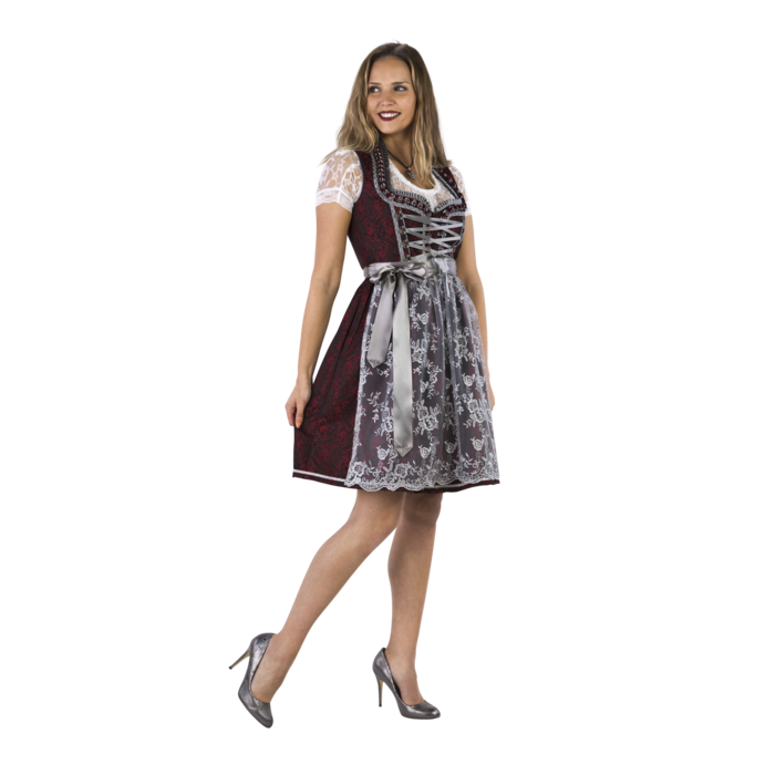 Haus Huberts Dirndl Luxe rood/zilvergrijs met schort zonder bloes